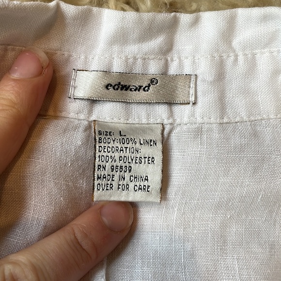 100% linen embroidered button down blouse large - Picture 2 of 11